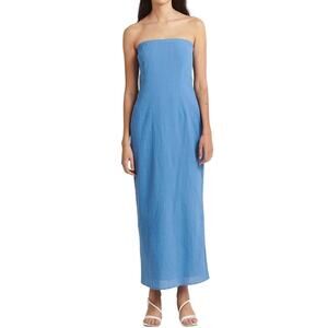 Charlie Holiday Anthropologie Sinead Midi Dress Blue Strapless Women's US 4 S